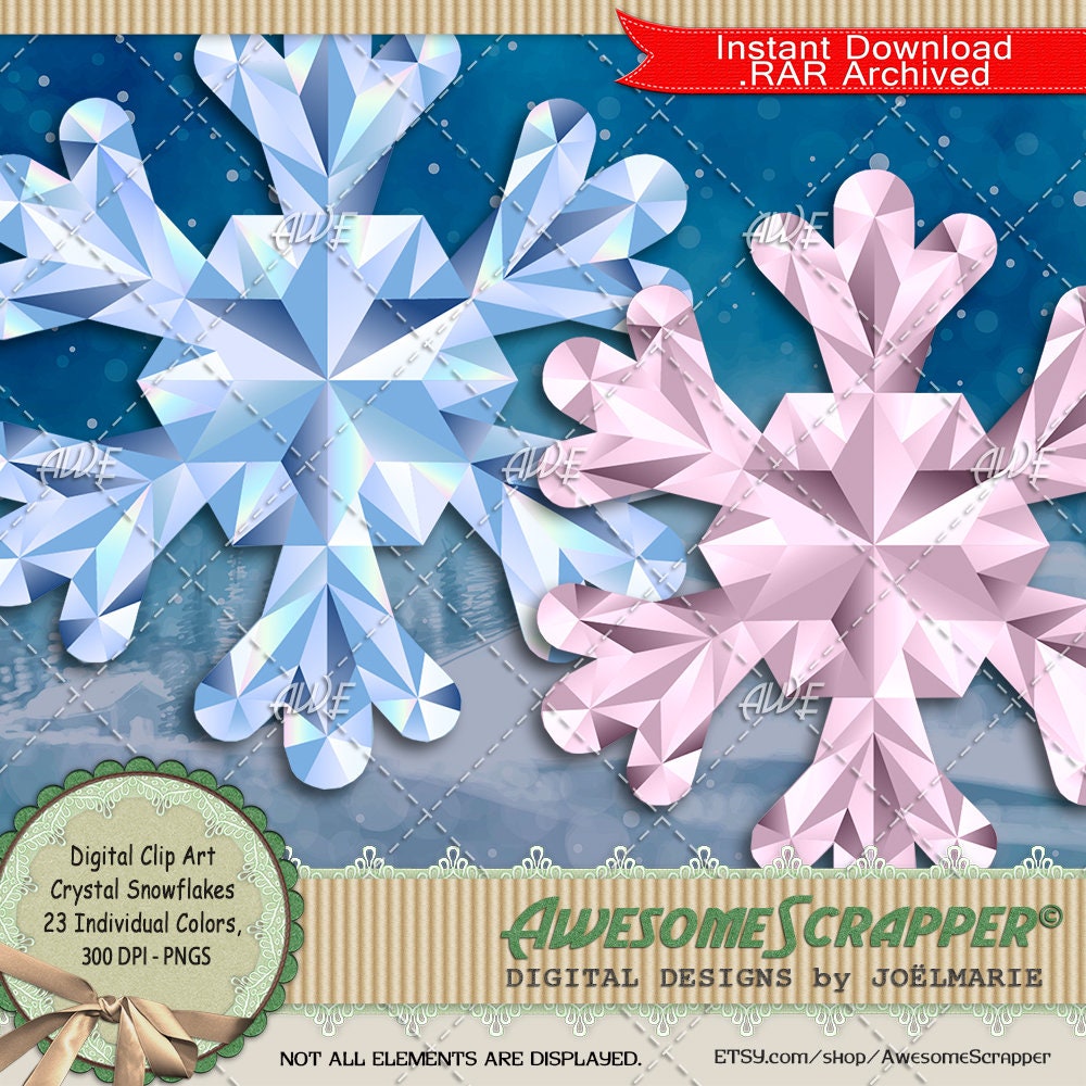 Crystal Snowflakes Digital Clip Art by Awesomescrapper - High Quality ...