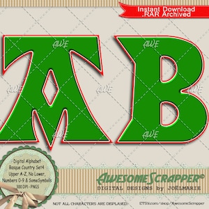 Alphabet numérique Set4 du Pays Basque par AwesomeScrapper - Haute qualité, PNG 300 DPI, Vert, Blanc, Rouge, Euskera, Euskal Herria, Basque