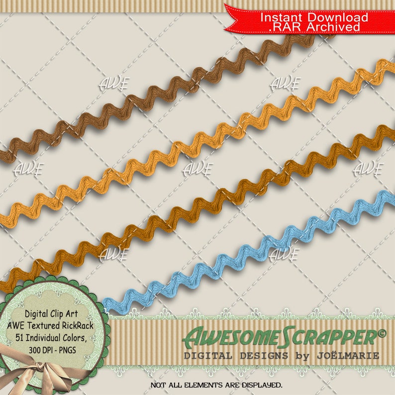 Textured Rickrack Digital Clip Art by Awesomescrapper - High Quality ...