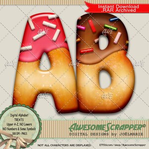 Treats Digital Alphabet by AwesomeScrapper,  High Quality 300 DPI PNGs, Cookie, Treat, Dessert, Sweets, Baked, Food