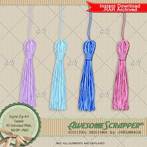 Borlas de AwesomeScrapper, Juego de 43, Varios colores, Graduación, Decoración, Elementos, PNG de 300 DPI, Recorte, Acento, Recurso de diseño
