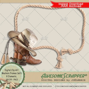 Western Rope Frames Set3 Digitale Clip Art von SuperScrapper - Hohe Qualität, 300 DPI PNGs, 8er Set, Country, Cowboy, Ranch, Rodeo