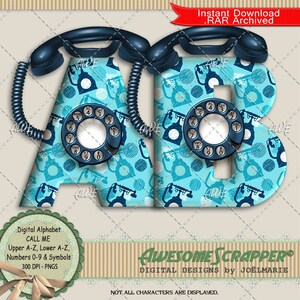 Call Me Digital Alphabet door AwesomeScrapper - Hoge kwaliteit, 300 DPI PNG's, Blues, Telefoon, Communicatie, Talk, Dial, Telefoon