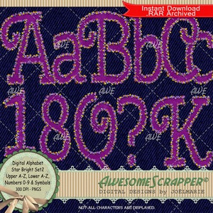 Star Bright Set2 Digital Alphabet von AwesomeScrapper - Hochwertig, 300 DPI PNG, Sterne Umriss, Solid, Folie, Glitzer, Obere, Untere, Taubs