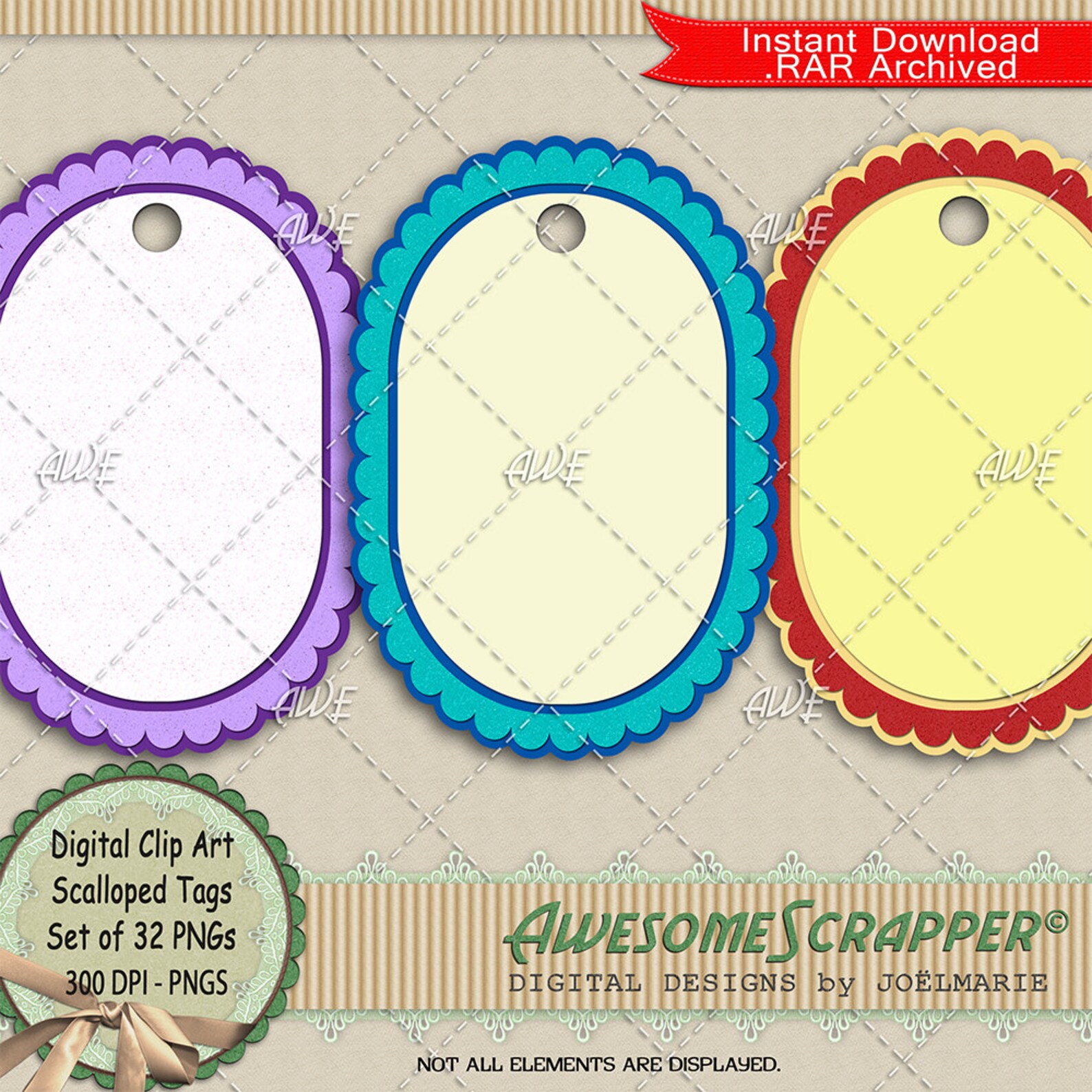 Scallop Tags Clip Art by AwesomeScrapper High Quality 300 | Etsy