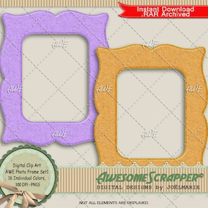 Bilderrahmen Set1 Digital Clip Art by AwesomeScrapper - Hochwertig, 300 DPI PNGs, 16 große Rahmen, Curvy, Glanzfinish, verschiedene Farben