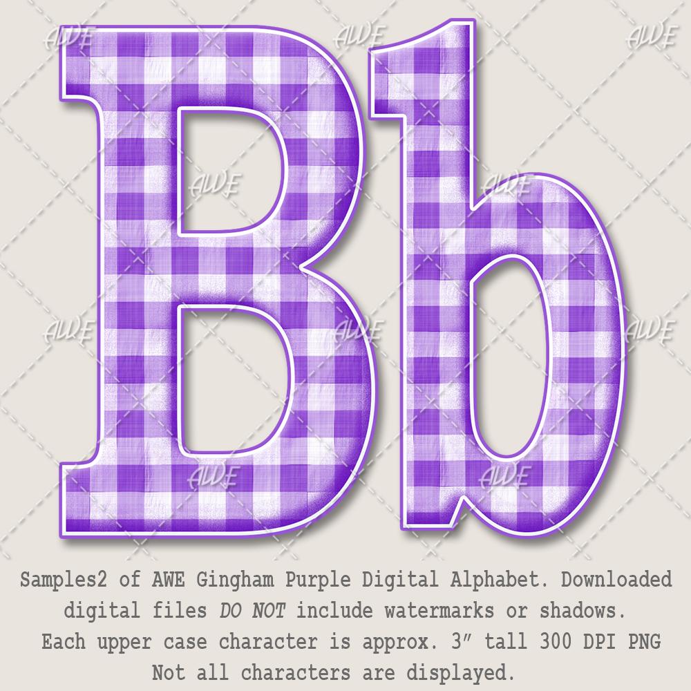 Gingham Purple Digital Alphabet by Awesomescrapper, High Quality 300 ...