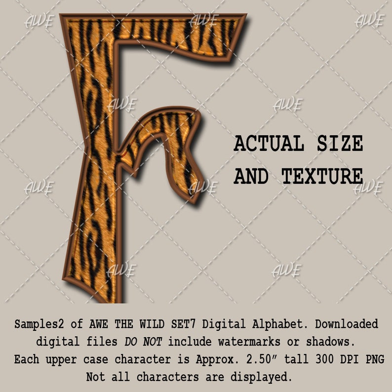 Striped Fur Animal Skin High Quality The Wild Set 7 Digital Alphabet by AwesomeScrapper 300 DPI PNGs Black and Orange Wildlife