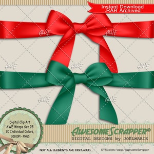 Wraps Set 25 Digital Clip Art da AwesomeScrapper - alta qualidade, 300 DPI PNGs, conjunto de 20, fitas, laços, wraps, scrapbooking, várias cores