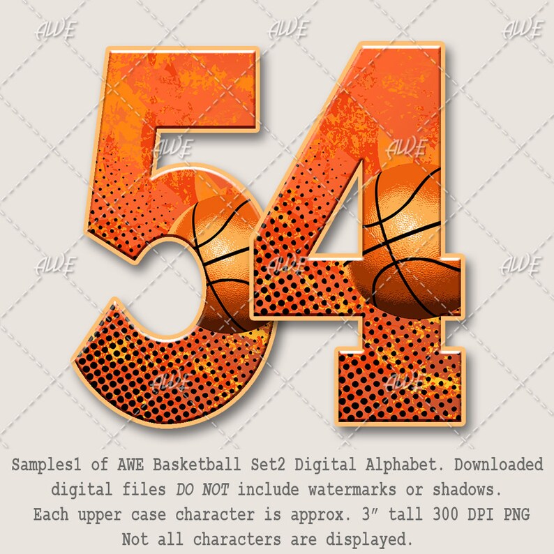 Basketball Set2 Digital Alphabet by AwesomeScrapper - High Quality, 300 DPI PNGs, Oranges, Black, Basketball, Sports, Game image 2