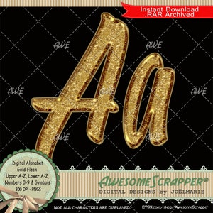 Gold Fleck Digital Alphabet by AwesomeScrapper - High Quality, 300 DPI PNGs,  Gold, Flecked, Textured, Beveled, Rich, New Year’s, Holiday