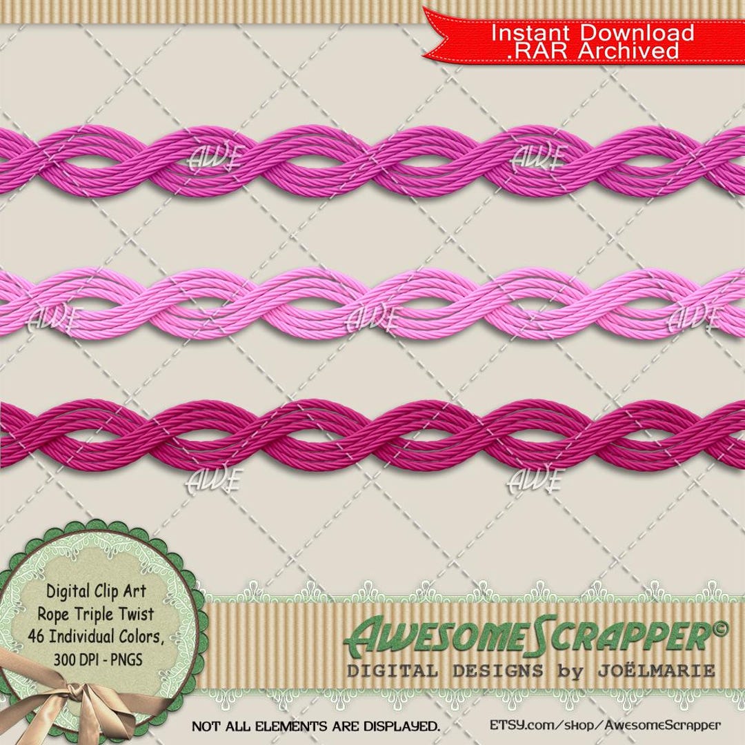 Three Stranded Rope Graphic Rope Triple Twist Digital Clip Art by Awesomescrapper - High Quality ...