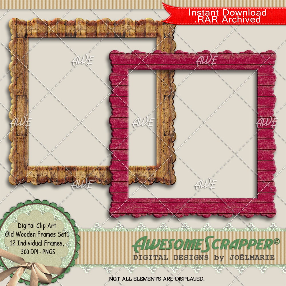 Old Wooden Frames Set1 Digital Clip Art by AwesomeScrapper | Etsy