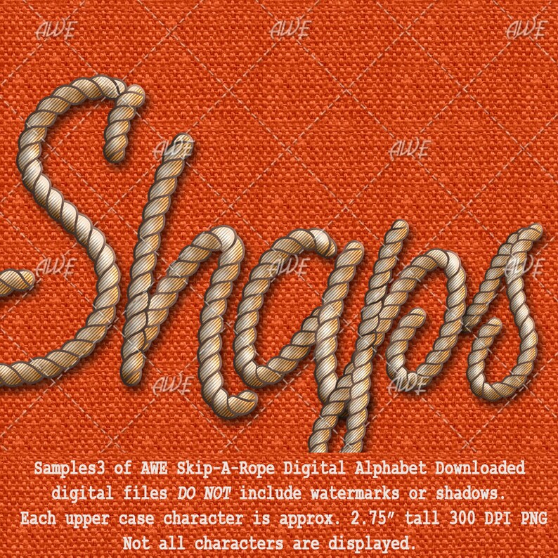 May include: The word "Shaps" is spelled out in a rope font. The rope is a light brown color with a gold sheen. The background is a bright orange.