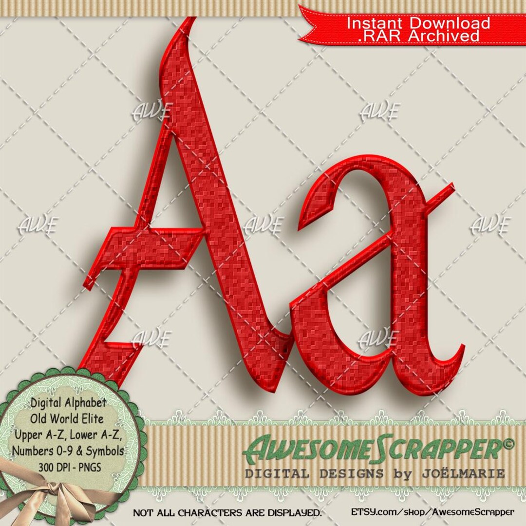 Wrld Letters Old World Elite Digital Alphabet by Awesomescrapper, High Quality 300 ...