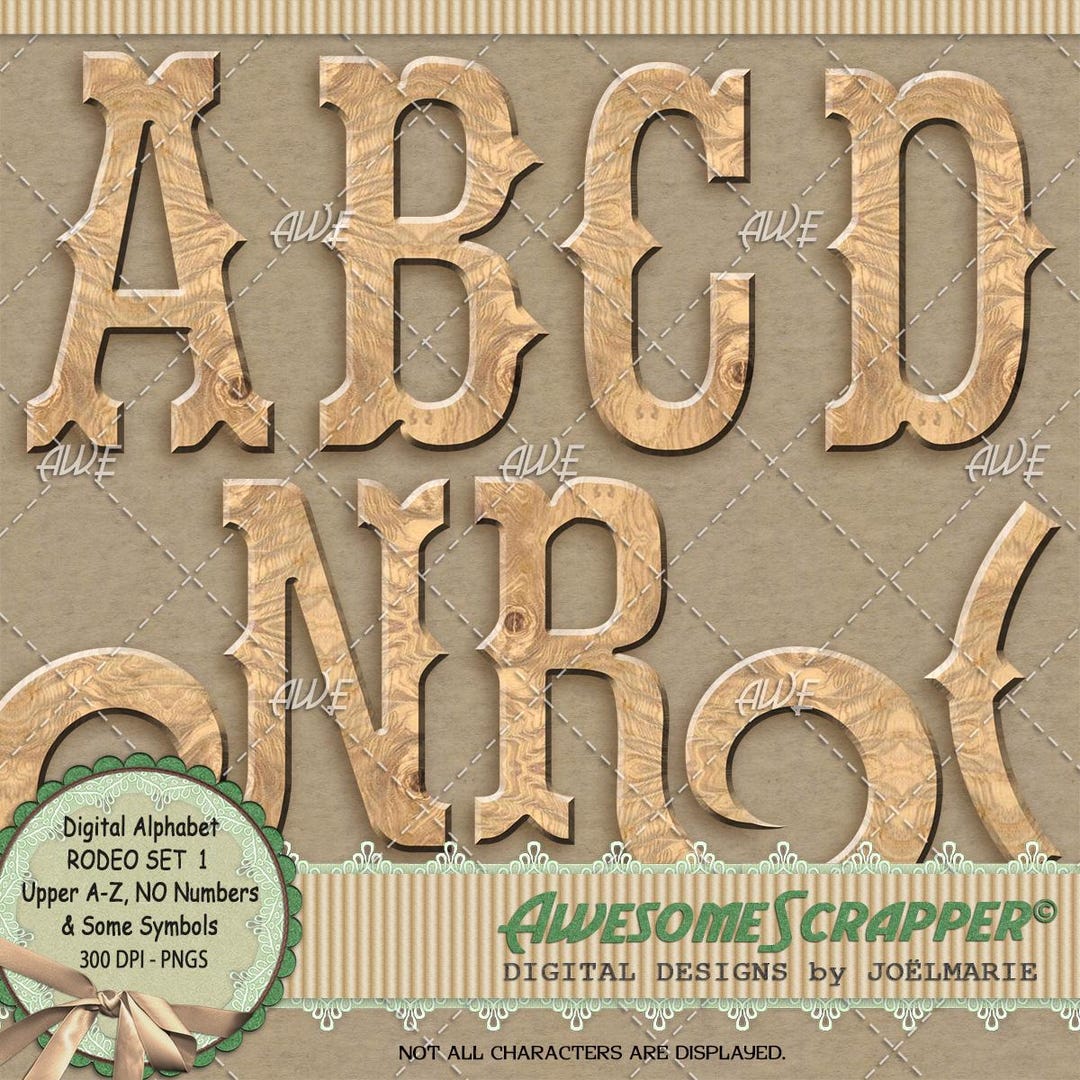 Rodeo Set 1 Digital Alphabet, by Awesomescrapper - Fancy Western, Wood ...