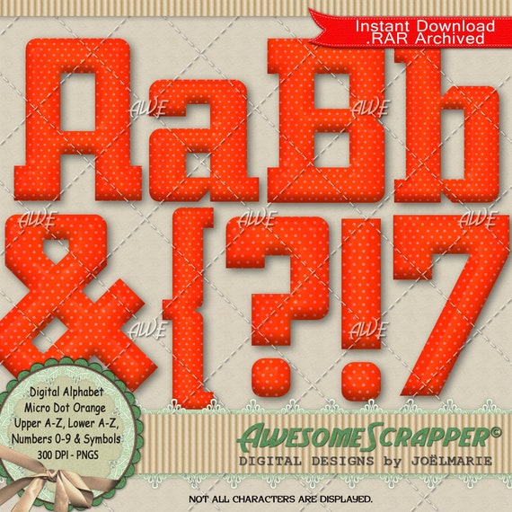 Orange Microdot Digital Alphabet by Awesomescrapper - High Quality