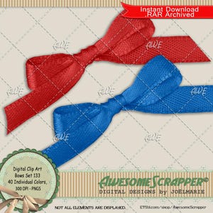 Conjunto de laços 133 Clip Art digital por AwesomeScrapper - Alta qualidade, PNGs de 300 DPI, conjunto de 40, laços, fitas, texturizados, loop único