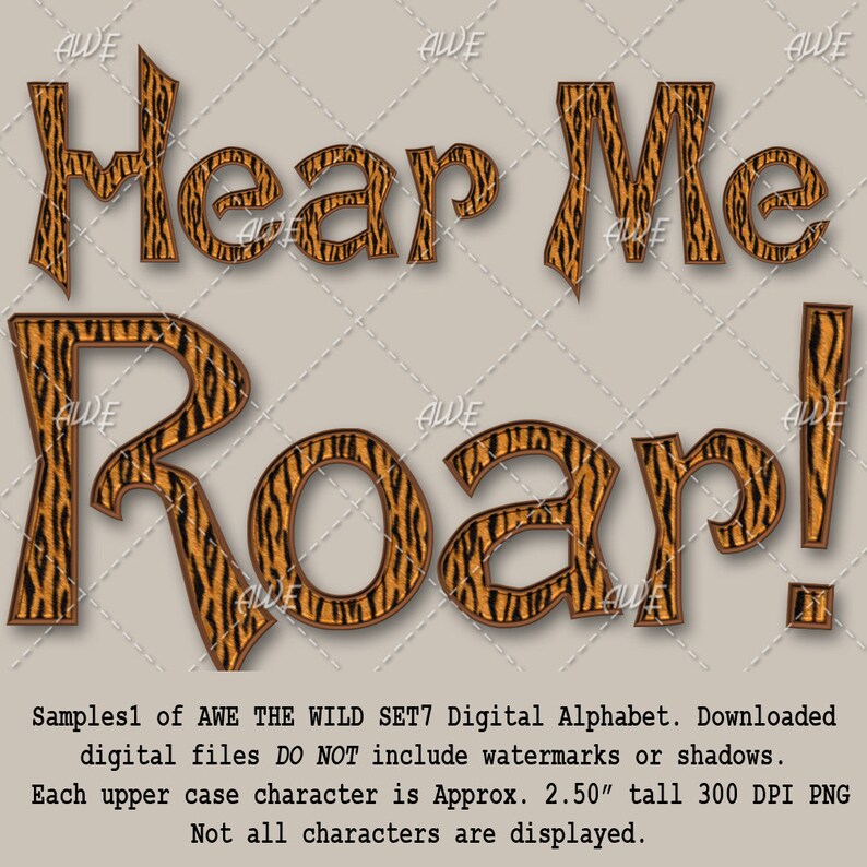 Striped Fur Animal Skin High Quality The Wild Set 7 Digital Alphabet by AwesomeScrapper 300 DPI PNGs Black and Orange Wildlife