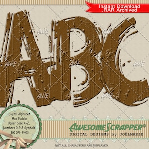 Mud Puddle Digital Alphabet by AwesomeScrapper - High Quality, 300 DPI PNGs,  Icky, Sticky, Thick Mud. Upper Case, Numbers, Symbols