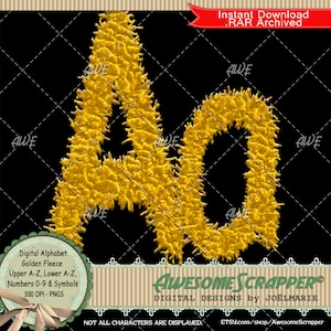 Goldenes Fleece Digital Alphabet von AwesomeScrapper, hochwertige 300 DPI PNGs, Fleece, Wolle, Gold, Schaf, Wolle, Tier, sagenumwoben, Mythos