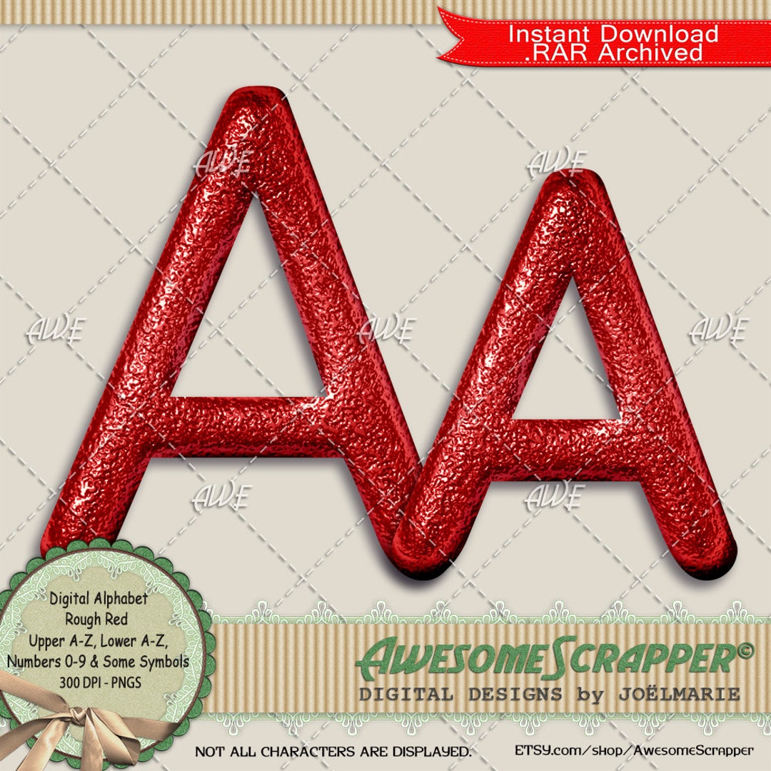 Rough Red Digital Alphabet by Awesomescrapper, High Quality 300 DPI ...