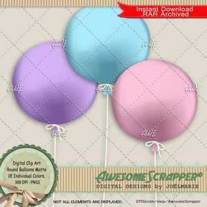 Globos redondos Imágenes prediseñadas digitales mate de AwesomeScrapper - Alta calidad, PNG de 300 DPI, conjunto de 18. Perfecto para ocasiones de celebración, fiestas