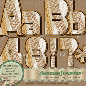 Digital Clipart - Off Road2 Alphabet, Upper Case, Lower Case, Numbers,  Symbols, High Quality, 300 DPI PNGs