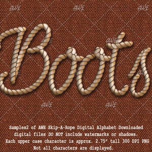 May include: The word "Boots" is spelled out in a rope font. The rope is gold and brown and has a woven texture. The background is a brown canvas.