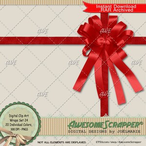 Wraps Set 24 Digital Clip Art da AwesomeScrapper - alta qualidade, 300 DPI PNGs, conjunto de 20, fitas, laços, wraps, scrapbooking, várias cores