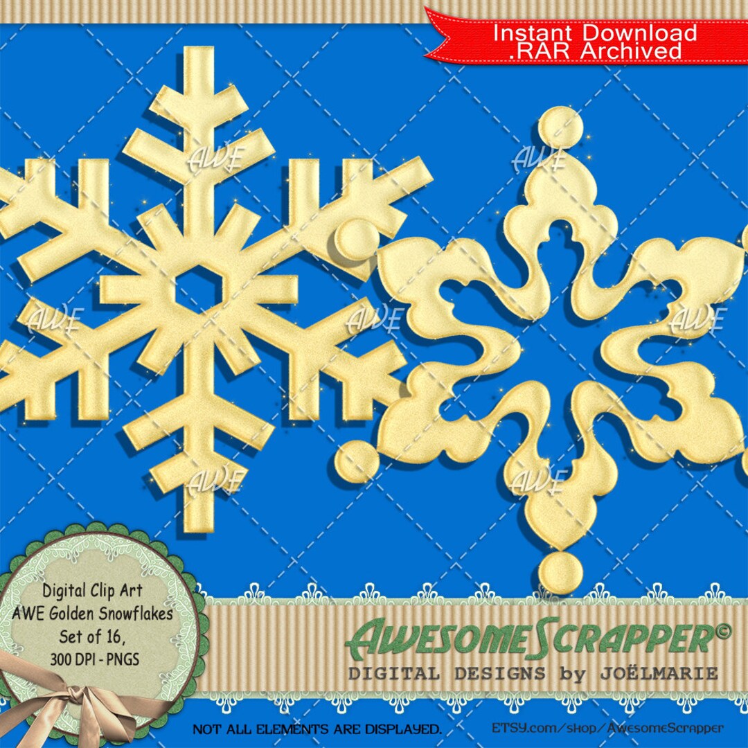 Golden Snowflakes Digital Clip Art by Awesomescrapper - High Quality ...