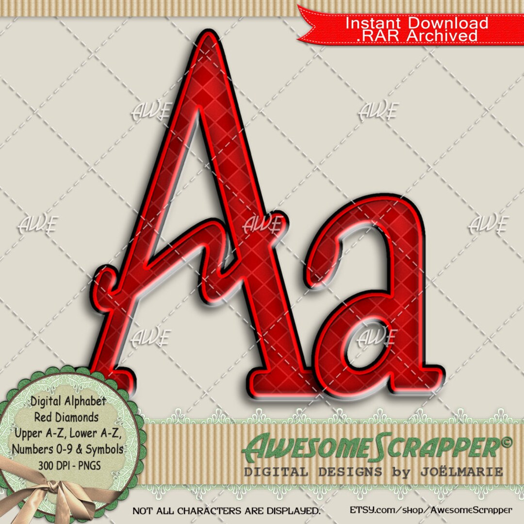 Red Diamonds Digital Alphabet by Awesomescrapper, High Quality 300 DPI ...