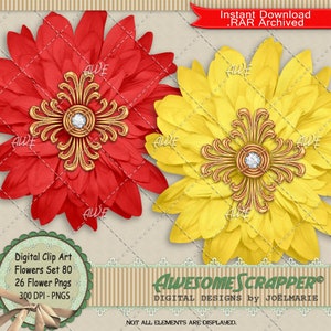 Conjunto de flores 80 - Clip Art digital por AwesomeScrapper - Conjunto de 26 flores, várias cores, alta qualidade, 300 DPI PNGs com joias e embelezados
