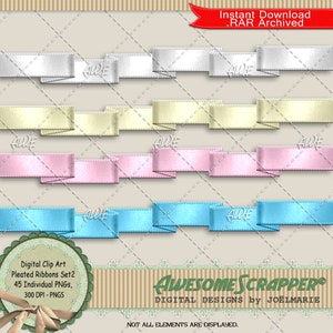 Cintas plisadas 2 de AwesomeScrapper - Alta calidad, 300 DPI PNGs, 45 PNGs en total, Pleats, Folds, Satin, Varios Colores