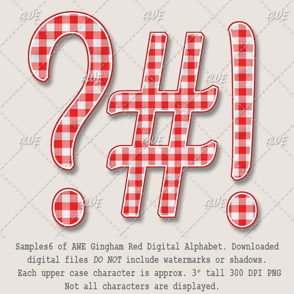 Gingham Red Digital Alphabet by Awesomescrapper, High Quality 300 DPI ...