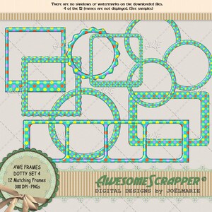 Clipart digital - AWE Dotty Frames Set #4, uma coleção de 12 molduras, vários tamanhos e estilos, alta qualidade, 300 DPI PNGs