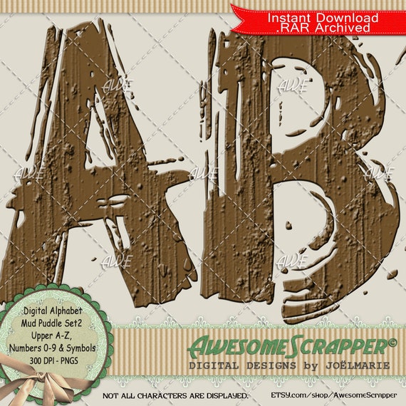 Mud Puddle Set2 Digital Alphabet by Awesomescrapper High - Etsy