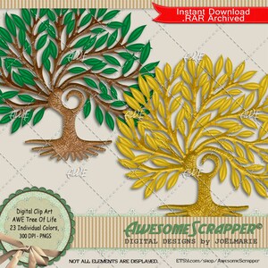 Clipart digital da árvore da vida por AwesomeScrapper - alta qualidade, PNGs de 300 DPI, conjunto de 23, árvore, espiritual, místico, várias cores, estilizado