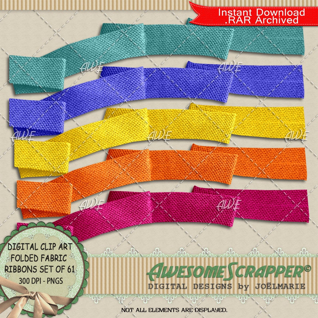 Folded Fabric Ribbons Digital Clipart by Awesomescrapper - High Quality ...