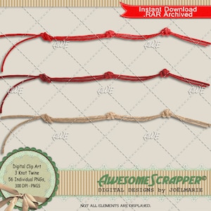 May include: Three digital images of knotted twine. The twine is available in red and beige. The images are high resolution and perfect for digital scrapbooking or crafting projects.