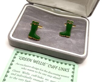 Vintage Green Wellie  Enamel Cuff Links .. Free Shipping