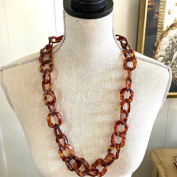 Vintage Tortoise Chain Link Necklace Etsy