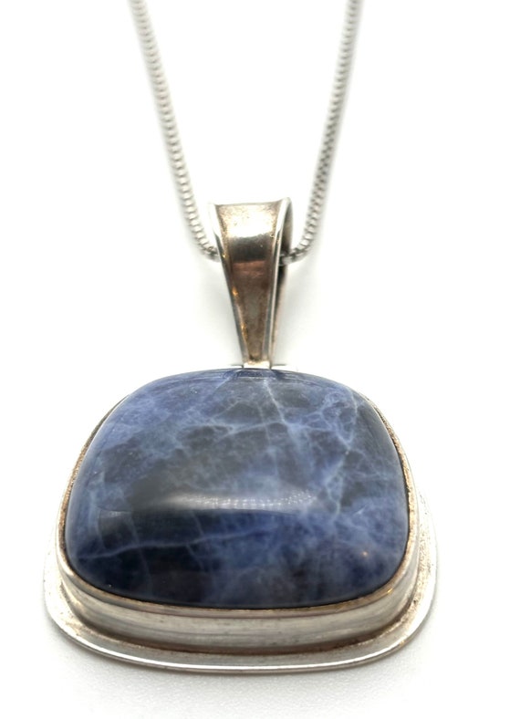 Vintage 925 Silver Sodalite Trapezoid Pendant and 