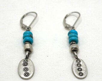 Vintage Turquoise and Thai Silver Drop Earrings