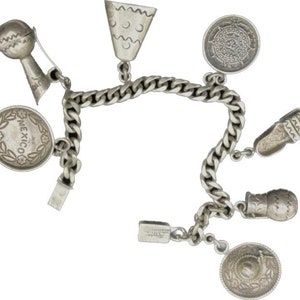 Vintage Sterling Silver Charm Bracelet, Mexican Souvenir Tourist Bracelet,  8 Charms 39.7 G -  Israel