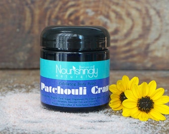 Body Scrub, Body Polish, Patchouli Salt Scrub, Patchouli Body Scrub,  Exfoliating Body Polish, Hippie Gift Idea, Essential Oil Scrub, 4 oz