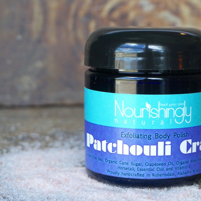 Body Scrub, Body Polish, Patchouli Salt Scrub, Patchouli Body Scrub, Exfoliating Body Polish, Hippie Gift Idea, Essential Oil Scrub, 4 oz image 2