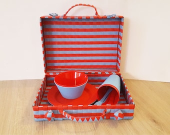Boho Hippie Picnic Basket with Dinnerware Plastic Sewing Storage Suitcase