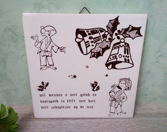 Vintage Old Dutch Decorative Earthenware Tile Sayings Tile with Text Wall Art Home Decor