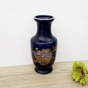 Vintage Vase Japanese Vase Blue Vase Victorian Vase Cobalt Blue Vase Gilded Vase Asian Vase Home Decor Asian Decor